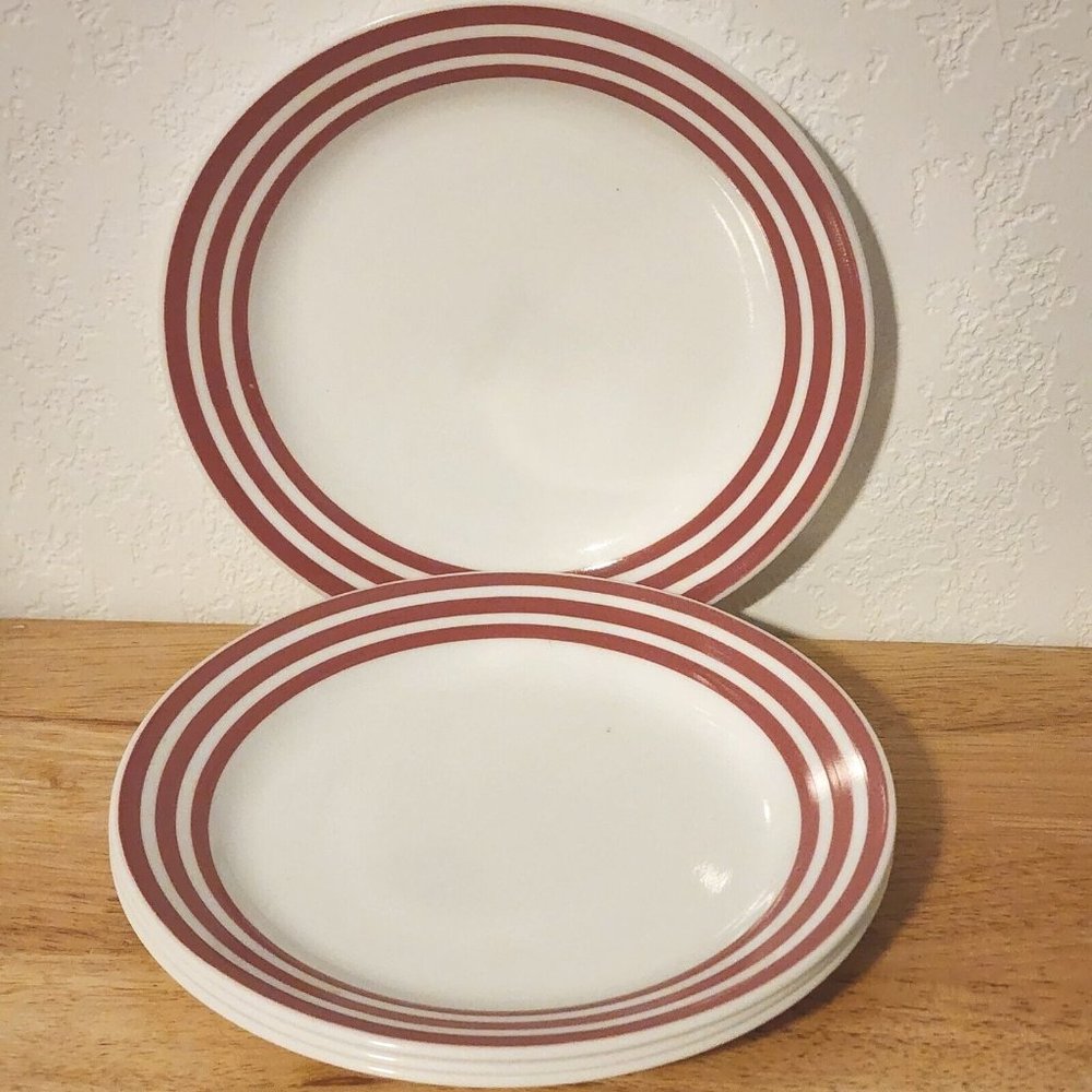 Set of 4 Corelle Rose Rainbow Bread Dessert Salad Plates 7" thick red stripes